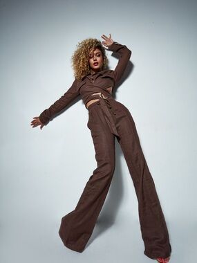 JLUXLABEL Brown Two-Piece Jumpsuit with Wrap Top